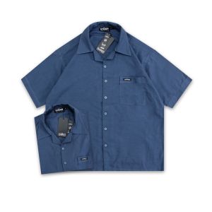 CASUALUXE Cuban Bowling Boxy Oversize twil Shirt | Kemeja twill Polos Kerah Terbuka Lengan Pendek
