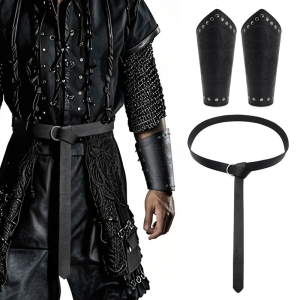2Pcs Renaissances Leather Belt Bracers Accessories Halloween Party Cosplay Costumes Medieval Knight Costume Kit