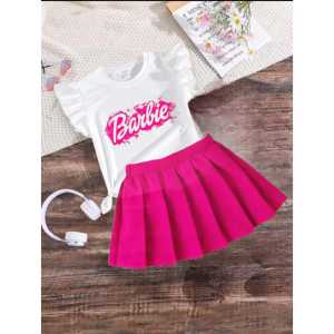 Setelan Kaos Barbie Rok Mini Anak Perempuan 1-6 Tahun Baju Anak Motif Barbie Viral