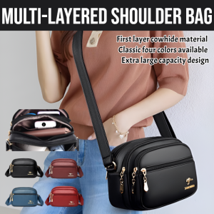 Multi-Layered Shoulder And Crossbody Casual Bag Messenger Bag Head Layer Cowhide Bag Large Capacity Portable Bag
