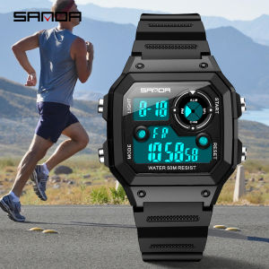 SANDA Brand Men Sports Watch Fashion Mens Waterproof LED Digital Watch Complete Calendar Alarm Clock Chronograph Man Military Watch