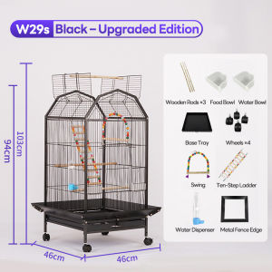 Large Parrot Bird Cage with Rolling Stand Roof Top Access Door Spacious Easy Clean Metal Aviary for Pet Birds