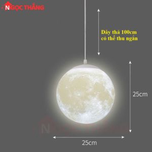 Đèn thả mặt trăng 15cm 20cm 25cm 30cm 40cm trang trí phòng ngủ bàn ăn Led 3 màu 12W 220V THD20 Ngọc Thắng