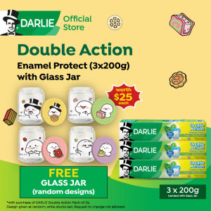 (Bundle of 3) DARLIE Double Action Enamel Protect Strong Mint Toothpaste 3x200g FREE Quby Glass Jar