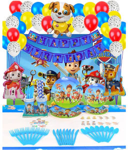 Paw Patrol Party Decoration Supply Happy Birthday Banner Tableware Paper Plate Candy box Paw Patrol Invitation Card Paw Patrol Candles Foil Balloon Gift bag invitation Cards Paw Patrol Pinata Donut Box