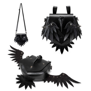 Túi đeo chéo một vai cá tính phong cách Gothic cánh quạ punk đen tối đính đinh tán. PU Túi đeo hông phong cách tiểu văn hóa