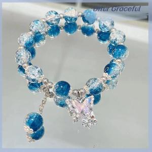 Ditur Butterfly Pendant Elastic Bracelet Colorful Beads Bracelet For Women Girls Fashion Jewelry Gifts