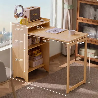 [On Hand]Folding Desk Home Bedroom Computer Desk Solid Wood Bookshelf Integrated Office Desk Dressing Table