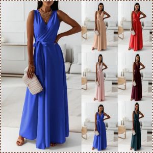 Dress Womens Solid Color Long Dresses Dresses Dresses VNeck Dresses