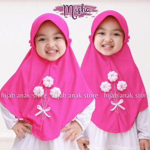 BAYAR DI TEMPAT !!! JILBAB ANAK TK MISHA BUNGA 3 LUCU MURAH BAHAN JERSEY USIA 2-8 TAHUN VARIASI TALI KARET BELAKANG