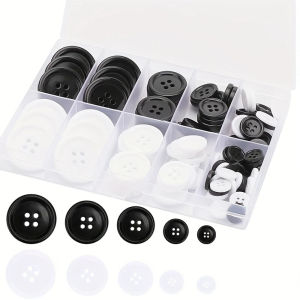 100Pcs Resin 4-Hole Round Shirt Buttons - 5 Sizes White & Black Ideal for Craft Projects & Holiday Decoration