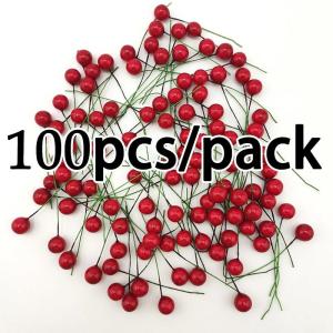 100Pcs Christmas Decor Artificial Red Holly Berry Ornament DIY Christmas Tree Berry Ornaments