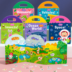 W18 Reusable Sticker Book for Kids 2-4 Ages Preschool Learning Activities Quiet Busy Book for Travel Toys Animal Stationery Stickers