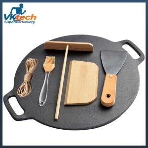 แพนเค้กแพนแพนเค้กไม่ติดแพนเค้กปัดกระทะทรงกลมเหล็กหล่อกระทะแพนเค้กแพนสำหรับการตั้งแคมป์กลางแจ้ง