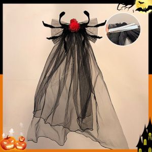 SDFSF ผ้าคลุมหน้าลูกไม้ ผ้าคลุมหน้าฮาโลวีน สไตล์โกธิค สร้างสรรค์และสร้างสรรค์ ม่านตาข่ายสีดำ ของขวัญวันฮาโลวีน ชุดคอสเพลย์ ห่วงผมกุหลาบ อุปกรณ์ปาร์ตี้เครื่องแต่งกาย