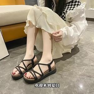 [Free Shipping] WomenS Thick-Soled Sandals Thin-Strap Beach Sandals 2025 New Summer Fashion Comfortable And Breathable With Elastic Back Straps