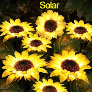 Solar Sunflower Flowers Lights Outdoor Waterproof for Home Garden Courtyard Decoration