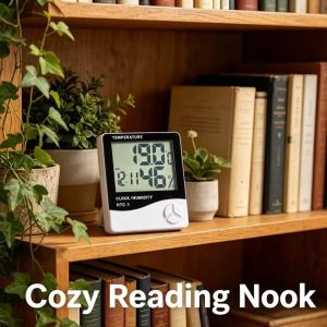 LUMIYA LCD Display Digital Temperature Humidity Meter 3 Button Control Indoor Outdoor Sensor Indoor Hygrometer Thermometer Digital Readout Alarm Clock Hygrometer Home Use