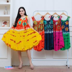 Daster Yukensi Calista Motif Jumputan Batik Sakura Pekalongan Baju Dress Piyama Rayon Wanita Tidur Ibu Remaja Busui Bumil