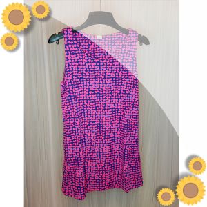 FS-T007 Blue Tank Top with Pink Dots Black with Pink Line 弹性几何图随性背心
