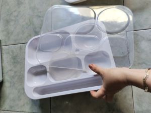 Khay cơm văn phòng KF62 6 ngăn melamine cao cấp size 33 x 26 x 6 cm cao nặng 600 gam CÓ 2 NẮP có hoa / không hoa