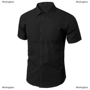 [COD] Modingdue Summer Shirt For Men Daily Casual White Shirts Short Sleeve Button Down Slim Fit Male Social Blouse