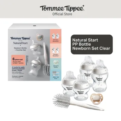 Tommee Tippee Natural Start Anti-Colic BPA Free Baby Bottles 0+ Months Medium Flow Breast-Like Nipple Self Sterilizing Newborn Set- Clear