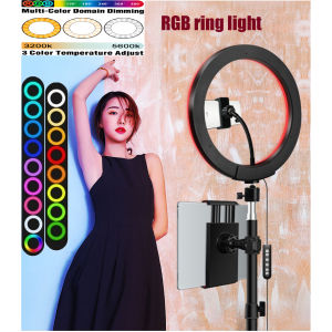 RGB10inch ring lightwith tripod mobile phone bracket suitable for iPad camera studiovideoLEDring light5600KwithUSBplug