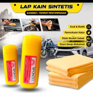 Elink   Lap Kain Sintetis Kanebo Dengan Wadah Penyimpanan – Lap Kain Kanebo 43 x 32 CM Pembersih Kaca Mobil Motor Kain Lap Pembersih Multifungsi Dengan Tabung Kanebo Tebal Pembersih Serbaguna