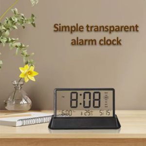 ER52858 แอลซีดีดิจิตอล นาฬิกาปลุกแบบใส 12/24ชม. แสดงวันที่สัปดาห์อุณหภูมิ นาฬิกาตั้งโต๊ะ มัลติฟังก์ชั่ INS STYL บ้านสำนักงาน