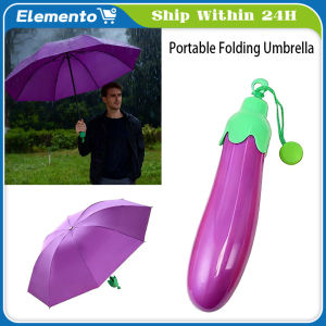 Cartoon Eggplant Foldable Double-sided Sunny Rain Umbrella Vegetable Shaped Friend Sunshade Umbrella Home Daily Use Vegetable Umbrella
