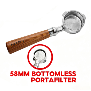 Lahome Espresso Coffee Maker Machine Portafilter 58mm Bottomless Portafilters Stainless Steel Wooden Handle