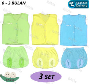 BAYIe - 3 SET Setelan Baju Bayi Kutung+Celana Kacamata Polos WARNA umur 0-3 bulan/baju anak laki-laki/perempuan BOY/GIRL