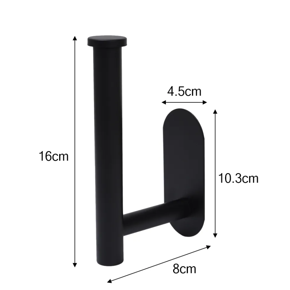 Self-Adhesive Stainless Steel Toilet Paper Holder – No-Drill Wall Mount, Rustproof SUS304, Horizontal Or Vertical Installation, Black Finish