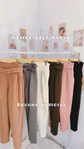 Deluna - Celana Scuba Belt Office Pants / Celana Formal Kasual Kantor Kerja Wanita