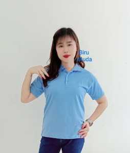 Kaos kerah polos wanita Biru Muda lengan pendek / Kaos Kerah Polos Wanita bahan 100% katun premium lengan pendek / Baju Kerah Wanita / Kaos Kerah wanita