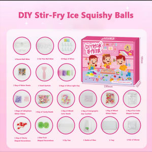 DIY Stir-Fry Ice Handmade Squeeze Ball Set Fun Stress Relief Toy Kit with Slime Glitter Fruit Charms Interactive Craft for Kids Teens Bouncy Squishy Balls to Relieve Anxiety Non-Toxic Safe Materials All Accessories Included Great Gift for Creative Kids