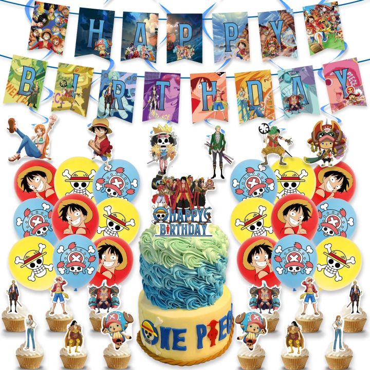 Anime ONE PIECE Party Decorations Balloons ONE PIECE Luffy Balloon Banner Cake Toppers Boys
