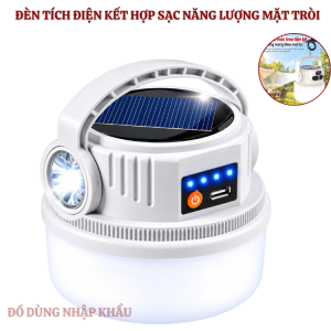 Đèn tích điện kết hợp sạc năng lượng mặt trời | Đèn LED trắng sáng | Có tay cầm | Cổng USB sạc | Dễ dàng mang theo | Dùng ngoài trời hoặc trong nhà