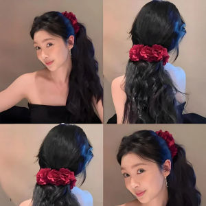 GVDBHFD Sweet Flower Banana Clips Rose Korean Style Floral Twisted Hair Clip Shark Clip Cloth Women Vertical Clip Girls
