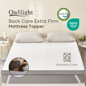 OWLLIGHT Hypoallergenic 3-Inch Extra Firm Mattress Topper with Cooling Bamboo Charcoal Gel - CertiPUR-US OEKO-TEX Washable Cover - Queen/King Size