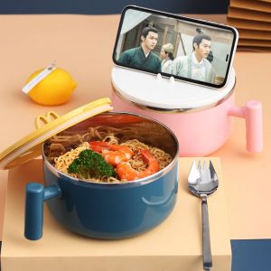Vision 304 stainless steel instant noodle bowl with lid single rice bowl dormitory with student lunch box Japanese big tableware set creative tableware soup bowl rice bowl