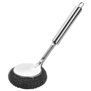 NOER Stainless Steel Wire Ball Brush Long Handle Durable Oil Remover Scrubber Strong Decontamination Sink Brush Bowl Pot