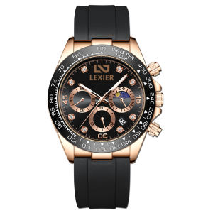 Lexier Jam Tangan Pria Chronograph Kulit Rubber Premium Original Asli Waterproof Kasual Bisnis Sporty New Model Jarum Multifungsi Kalender Aktif Luminous Bercahaya Kaca Tebal Tahan Gores Quartz Analog Aksesoris Arloji Mens Watches -JXR-08