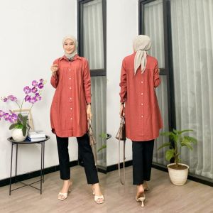 Zeva Tunik Polo Line - Atasan Wanita Tunik Polo Linen Variasi Kancing Belakang Terbaru