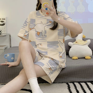 2023 Cotton Summer New Fashion Pajamas Set Women Sweet Cartoon Printed Short Sleeve T Shirt Shorts Soft Casual Pajamas