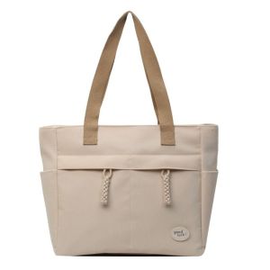 HORAC Solid Color Canvas Tote Bag Japanese Style Large Capacity Simple Handbag Casual Multi Pocket Shoulder Bag Ladies
