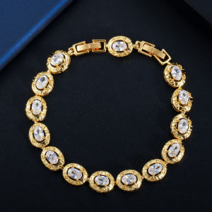 SEQUITO พราวดูไบสีเหลืองชุบทอง Cubic Zirconia งานแต่งงานเทนนิสสร้อยข้อมือเครื่องประดับ B113