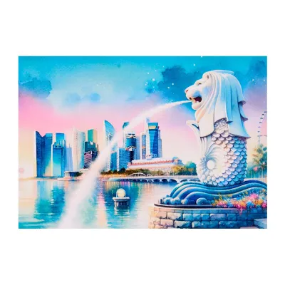 PaperclipSg Singapore Postcard - Merlion Park