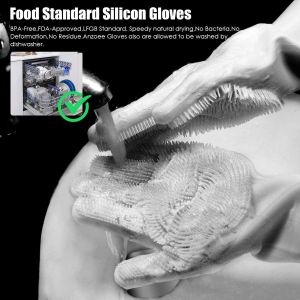 Magic Dishwashing Cleaning Sponge Gloves Reusable Silicone Brush Scrubber Gloves Heat Resistant for Dishwashing Kitchen Bathroom Cleaning Pet Hair Care Car Washing (Green)